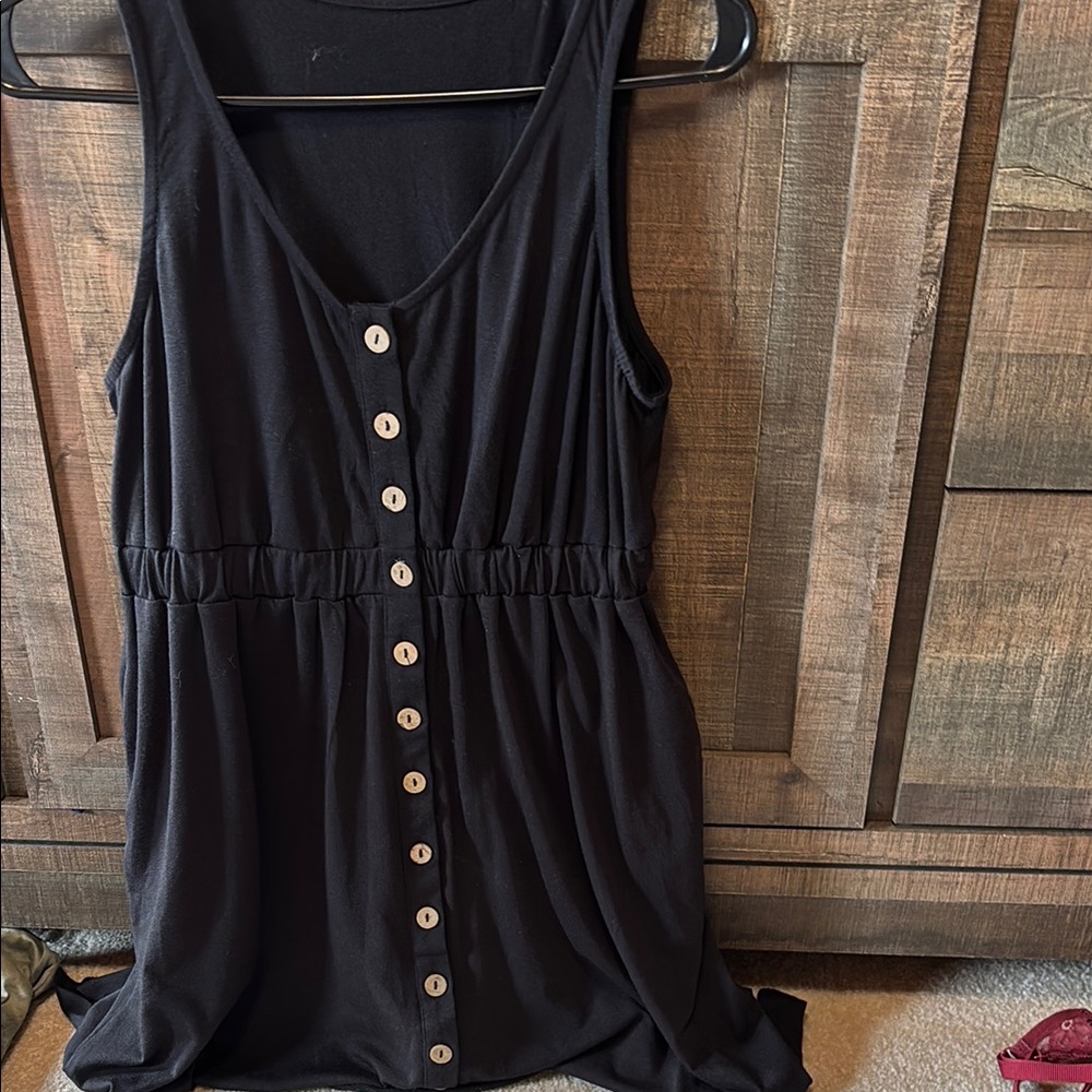 Black Sleeveless Button-Down Dress
